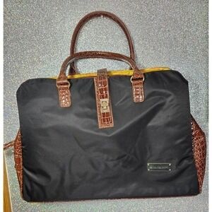 Samantha Brown Black Nylon Brown Croc Embossed Travel Tote Bag RFID Pocket
